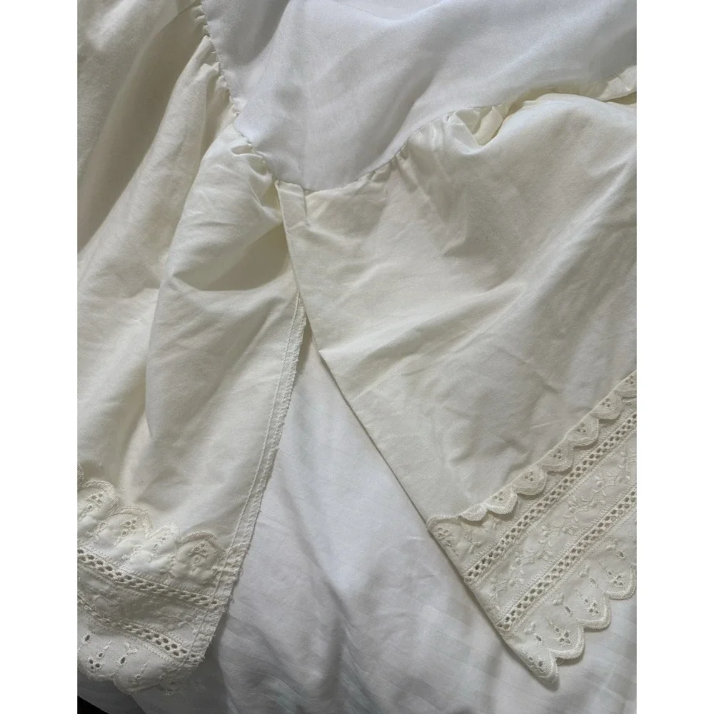 Vtg Twin Bedskirt Ruffle Eyelet Lace Embroidered Cream Cottage Farmhouse‎ Flaws